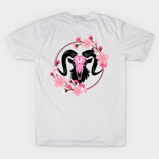 Cherry Blossom Ram (Front/Back Print) T-Shirt